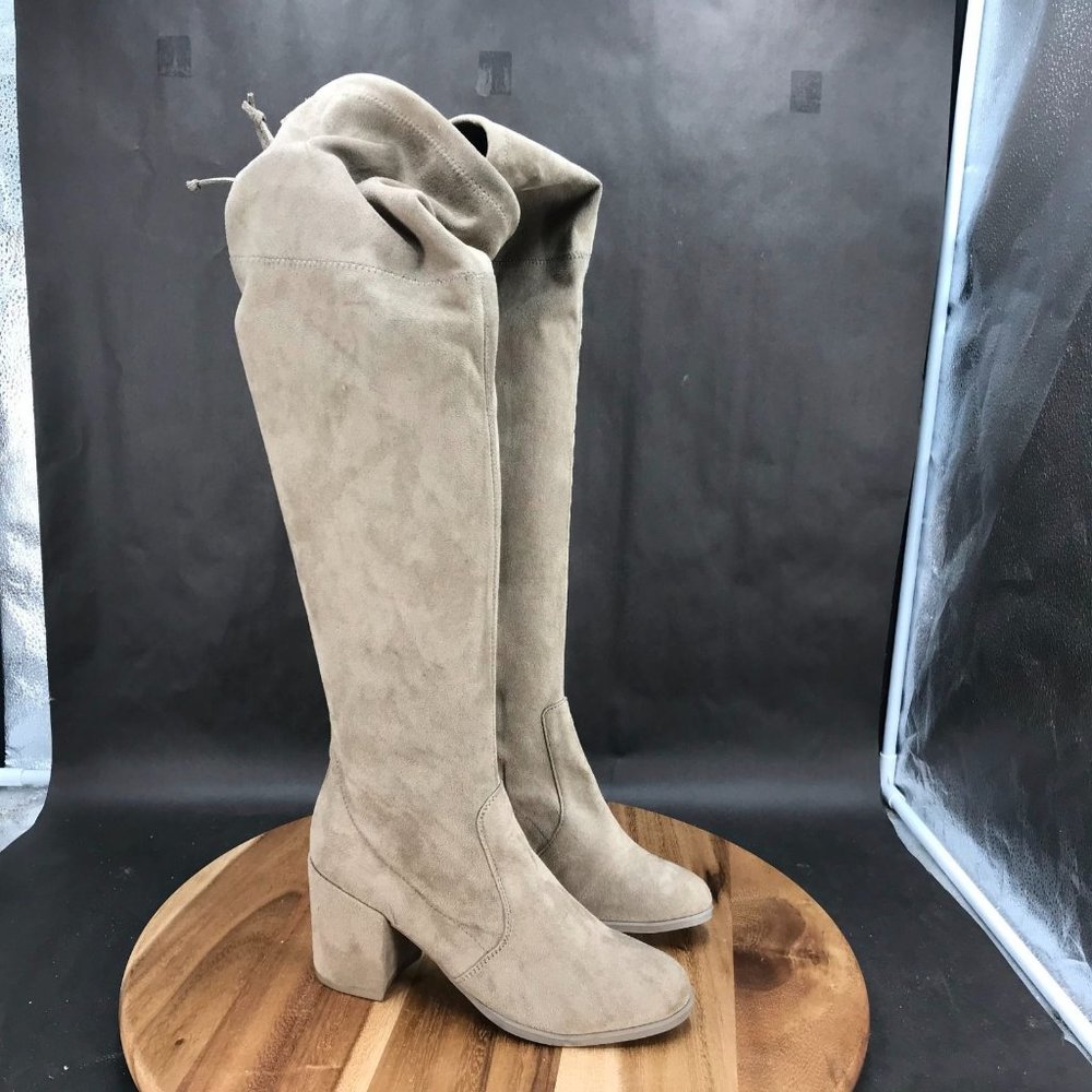 a.n.a Beige Over The Knee Lace Up Block Heel Faux Suede Boots Womens Size 6 M